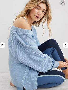 aerie Light Blue Ribbed Knit Sweater-shirt